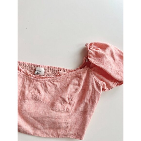 Aritzia WILFRED Wander Coral Linen Cropped Puff Sleeve Bustier Blouse, Size M - Picture 4 of 14